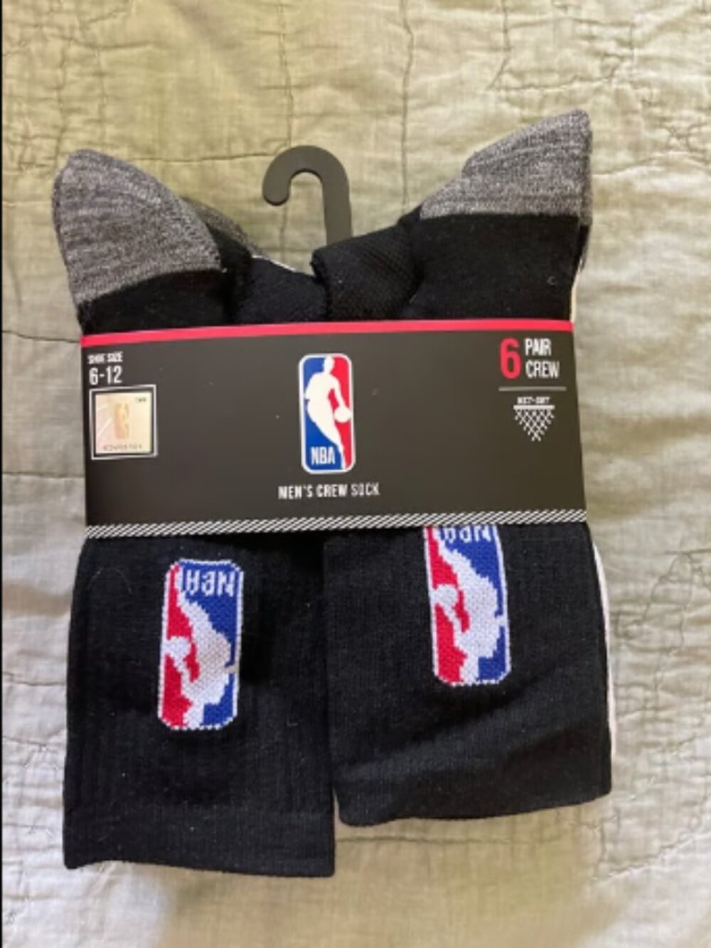 NBA Men’s Crew Sock 6 Pair (black/gray/white)